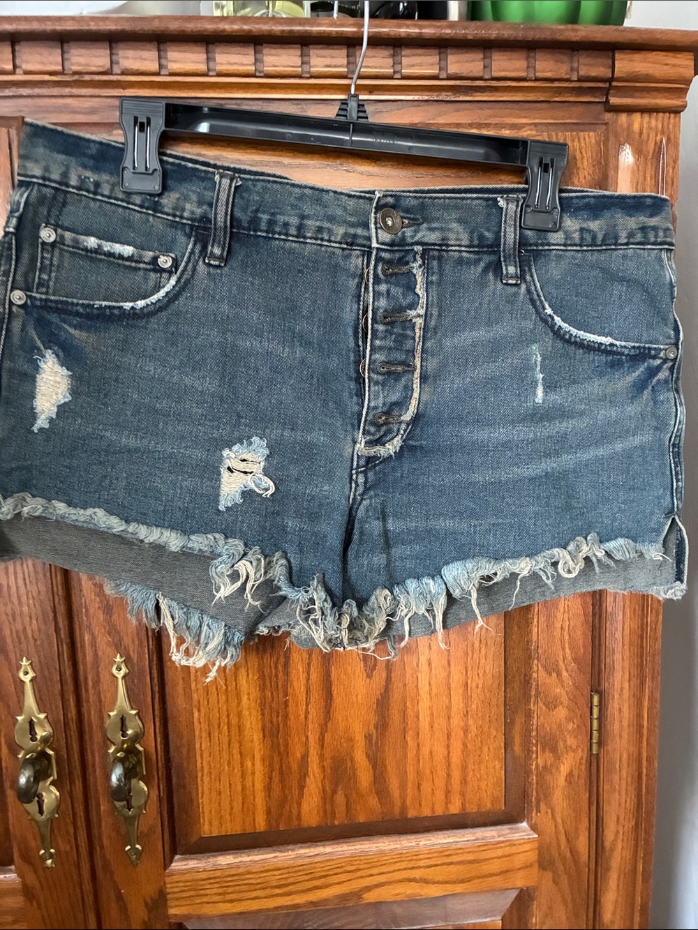 Free People Washed Blue Distressed Denim Cutoff Shorts